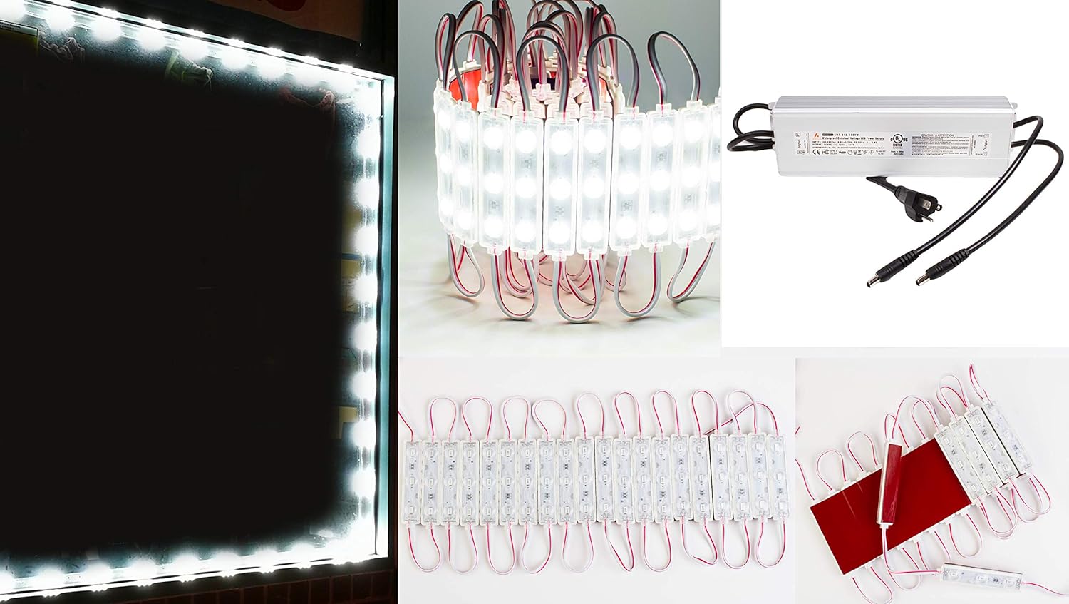 Super Bright storefront LED Light 80ft White Color 5730 Injection Module + UL 12v AC Power Package