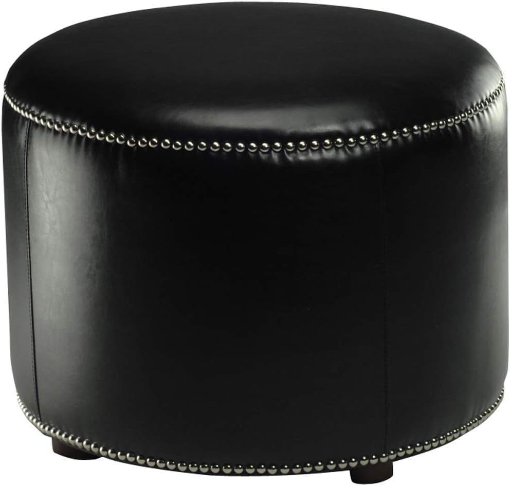 Safavieh Hudson Collection Zachary Leather Round Nailhead Ottoman, Black