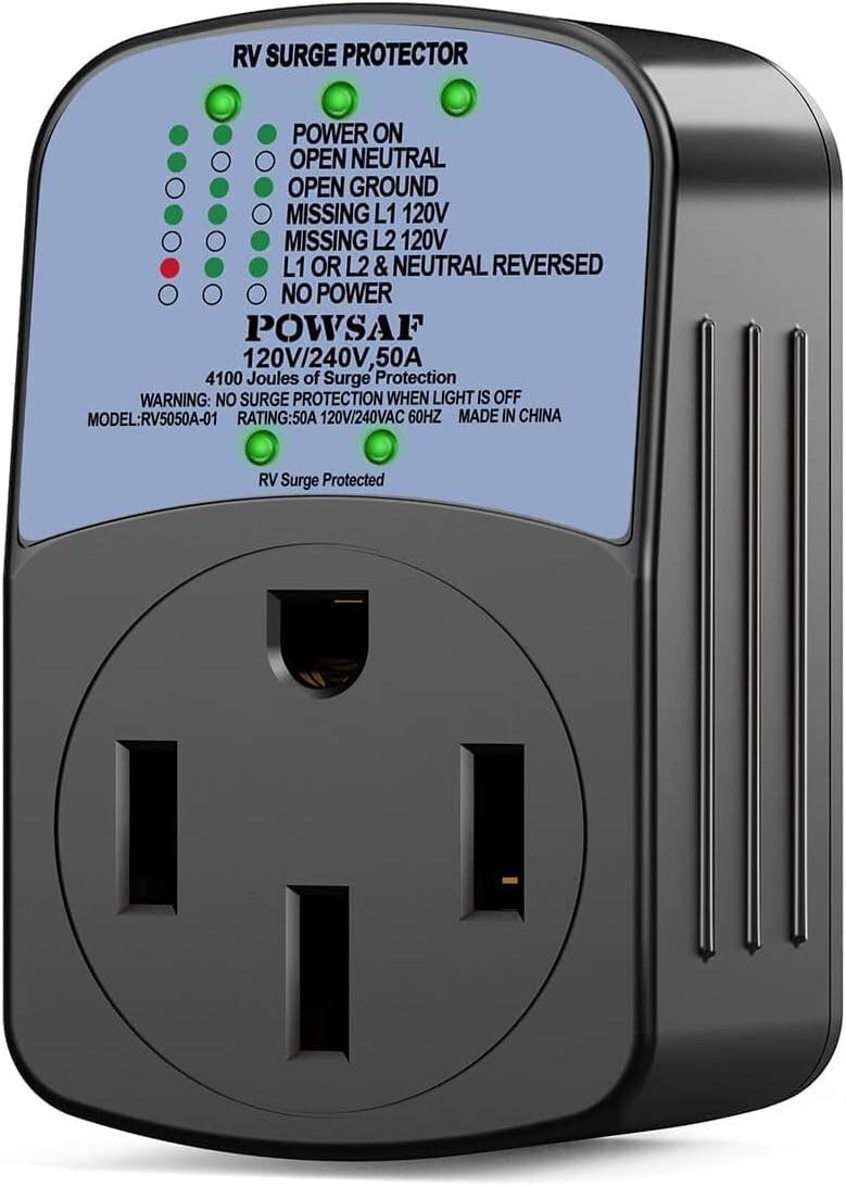 POWSAF Protable rv Surge Protector 50 amp, 4100 Joules, RV Electrical Adapter with 50 Amp Male to 50 Amp Female Pack of 2