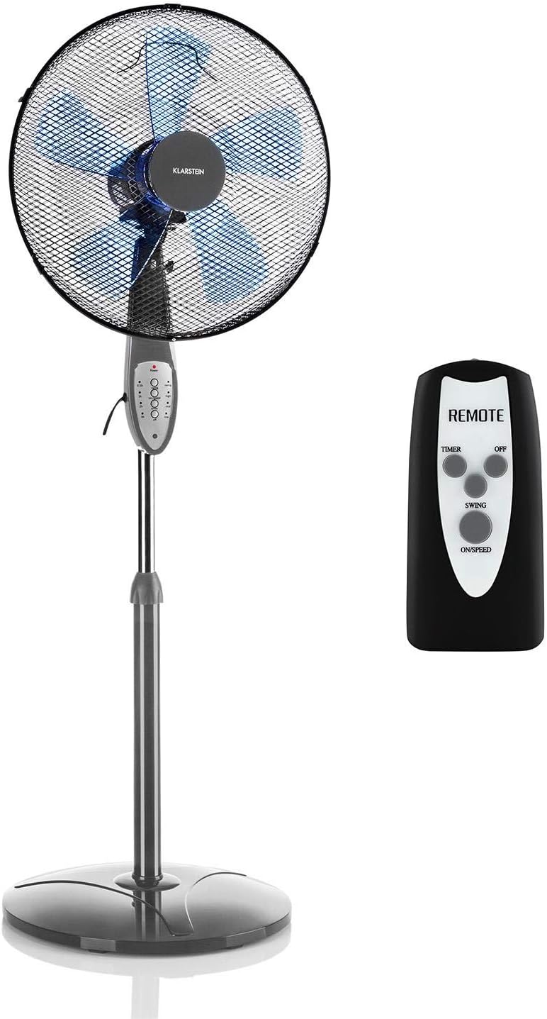 KLARSTEIN Summerjam - Pedestal Fan, Stand Fan, Rotor Diameter: 16 inches, 50 Watts, 3 Speeds, Air Throughput: 4150 m³ / h, Oscillation: 80 °, Timer, Remote Control, Height Adjustable, Colour: Grey Pack of 2