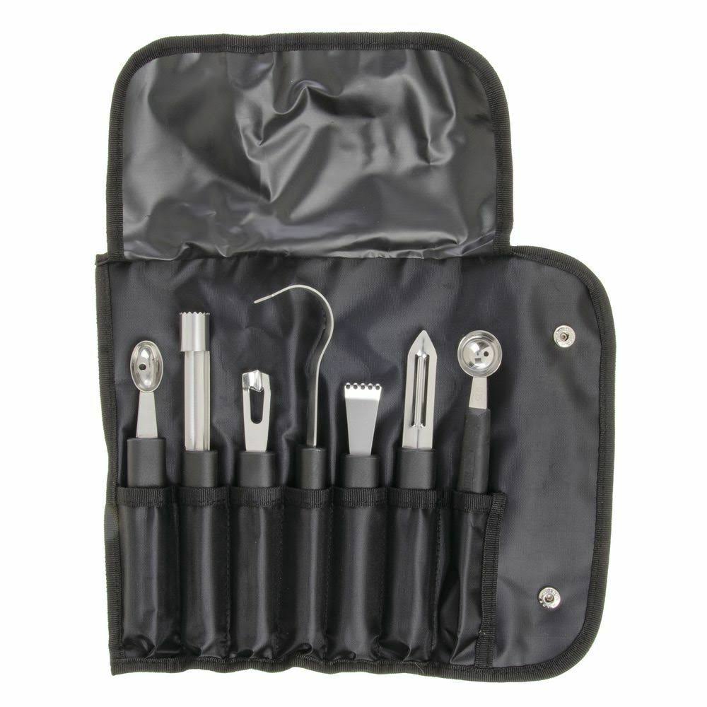 Hubert Garnishing Tool Set 8-Piece with Black Nylon Pouch Stainless Steel