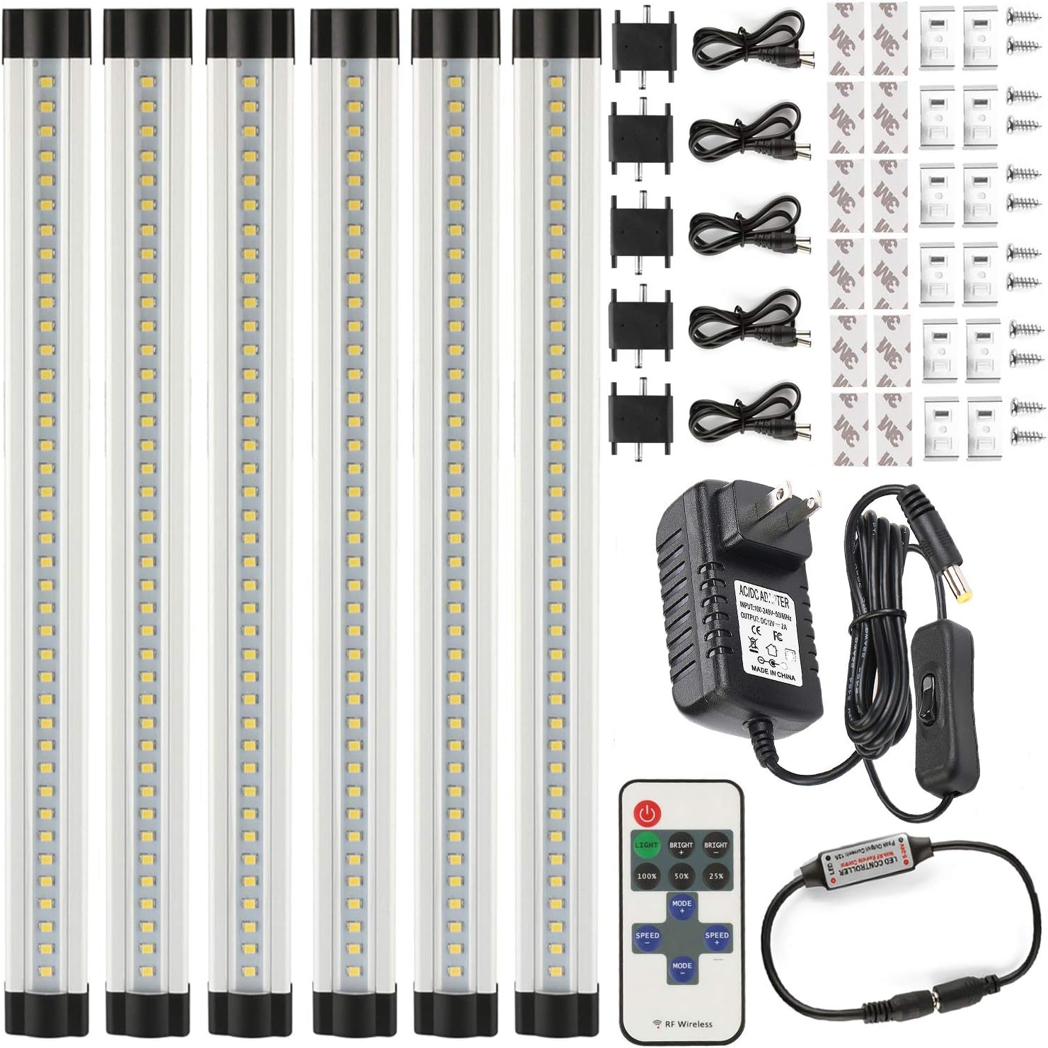 HuaXinv 6 Panels Dimmable led Under Cabinet Lighting Daylight 5000K Under Cabinet Lights 12IN 18W 1600LM Under Counter Lights (5000K 6P) Pack of 2