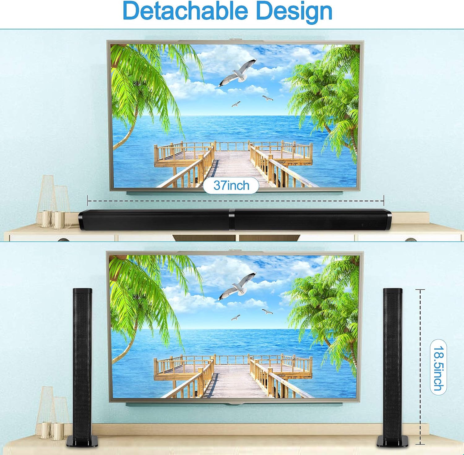 TV Sound Bar Speaker with Surround Sound Home Theater System,Assemblable Design,37-Inch,4 Driver Speakers,40Watt,Remote Control | Wall mountable | Bluetooth 5.0 Optical/AUX/USB/SD/RCA Connection Pack of 2