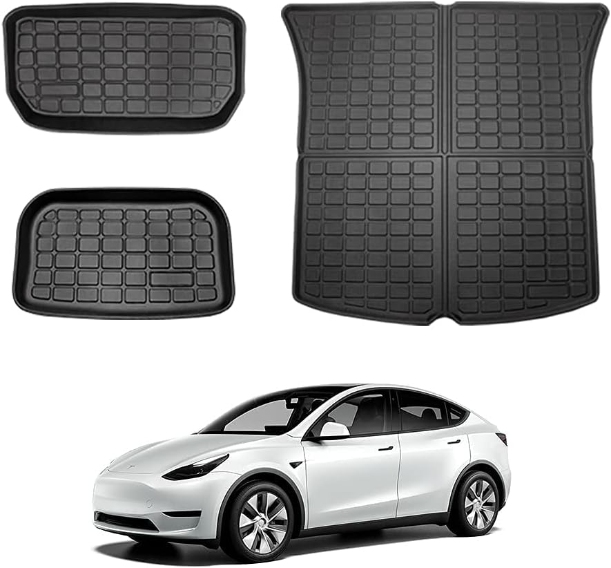 CENFUN for Tesla Model Y All Weather Cargo Liner Mat，TPE Trunk and Storage Mats Interior Accessories (A Set of Three) Fit 2020-2022Model Y