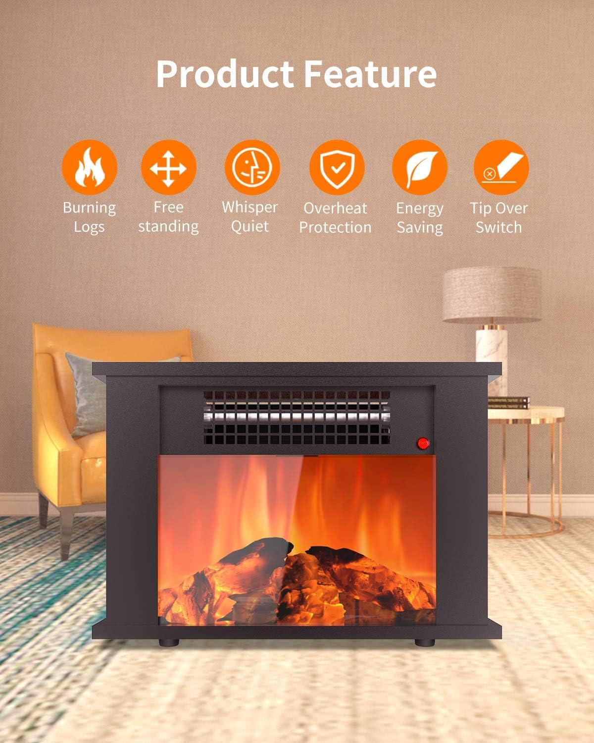 KUPPET Portable Mini Tabletop Electric Fireplace Space Heater Freestanding with Flame Effect and Overheating/Tip-Over Protection, 1000W & Office Use & Indoor Use Pack of 2