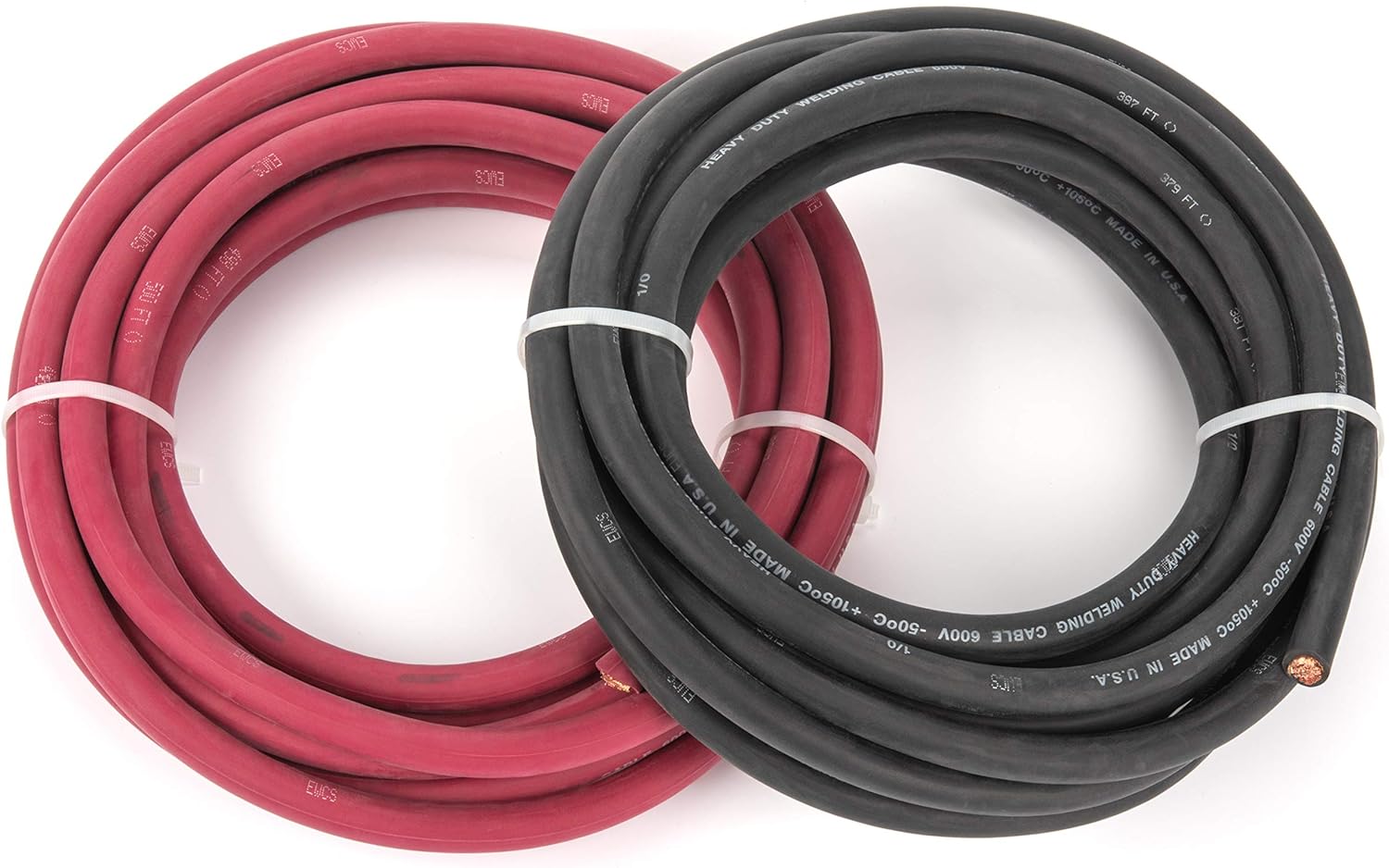 EWCS 1/0 Gauge Premium Extra Flexible Welding Cable 600 Volt Combo Pack - Black+Red 15 Feet of Each - Made in the USA Pack of 2