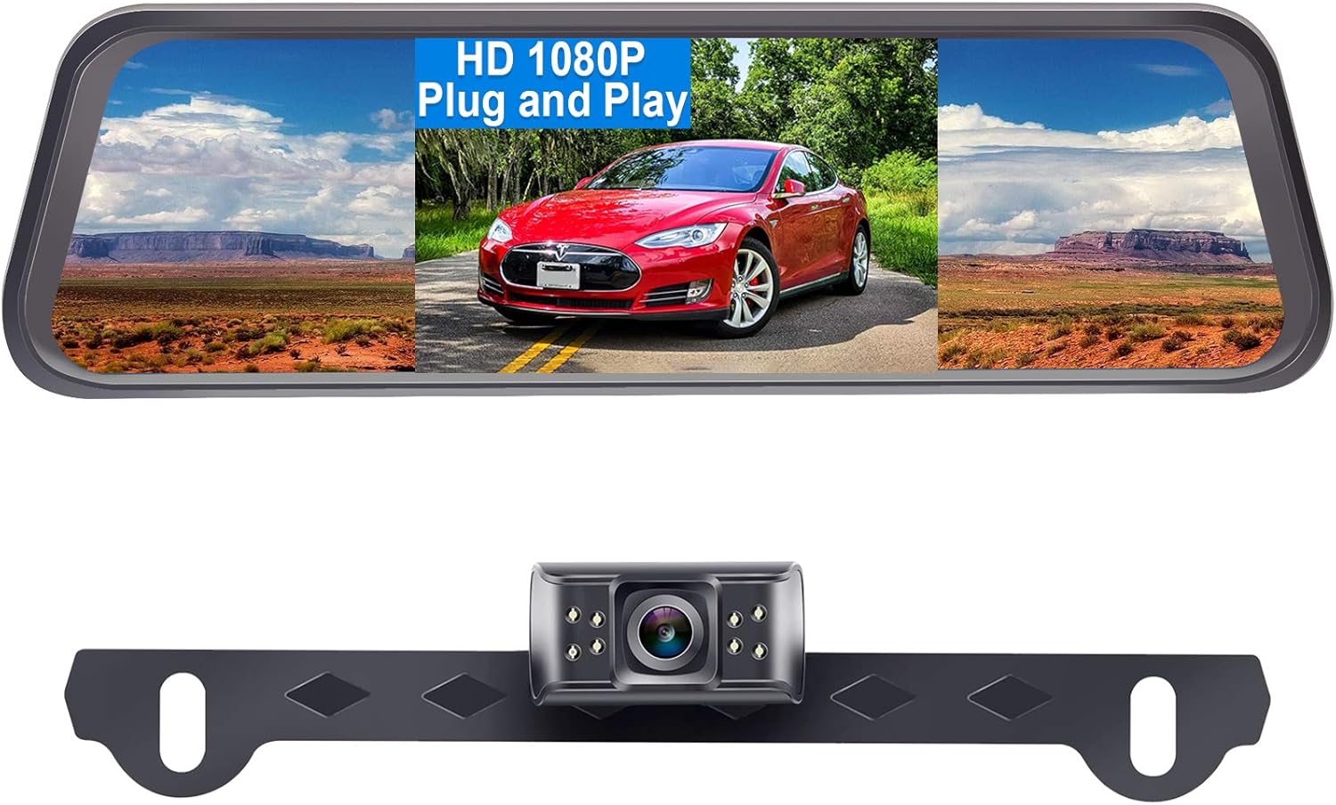 Rear View Mirror Camera for Cars,SUVs,Trucks HD 1080P with 4.3'' Mirror Backup Camera Monitor Wired Kit One Wire Plug and Play System IP69 Waterproof DIY Grid Lines LeeKooLuu LK1