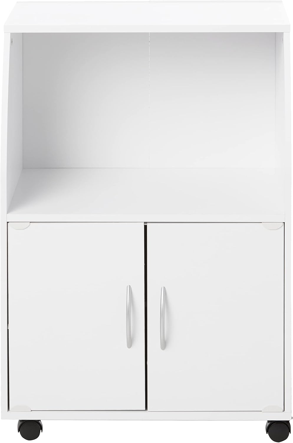 Hodedah Mini Microwave Cart with Two Doors and Shelf for Storage, White + Beech Pack of 2