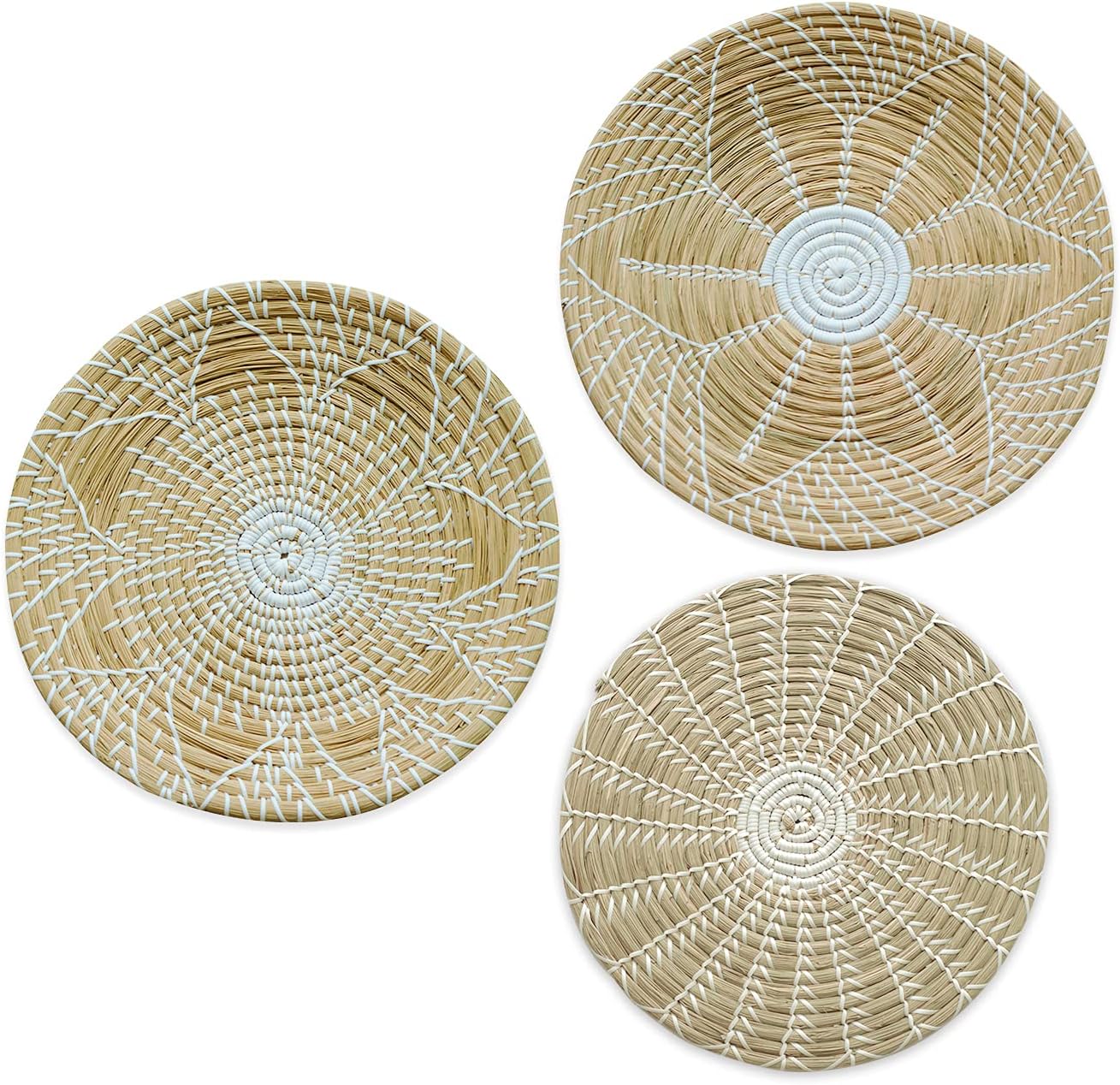 ILESU Wall Basket Decor - Large Size Hanging Woven Basket Wall Decor Set of 3 (15.7''-13.8'') - Round Wicker Wall Basket Decor - Natural Home Decor Pack of 2