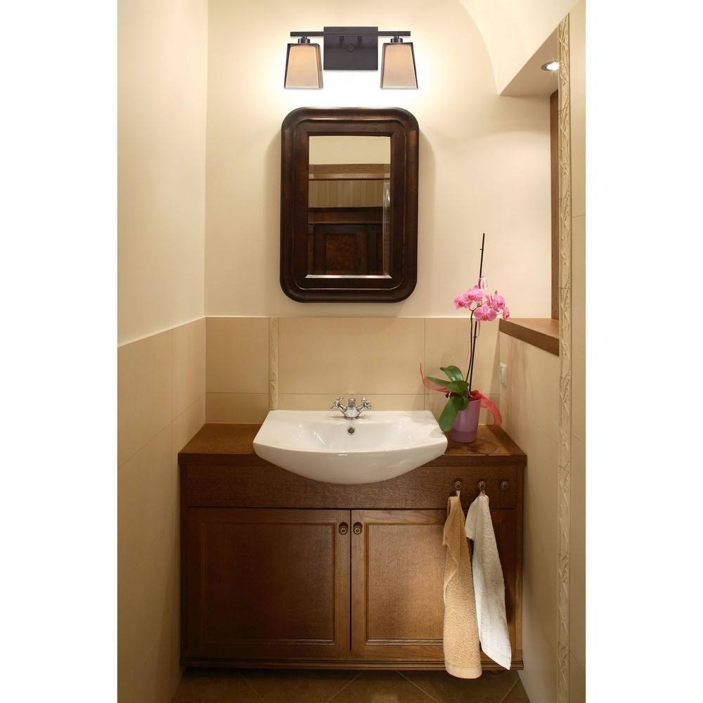 Transitional Bathroom Lighting Two Light Bath Vanity with Rectangular Glass Shades Straight Arm, Black