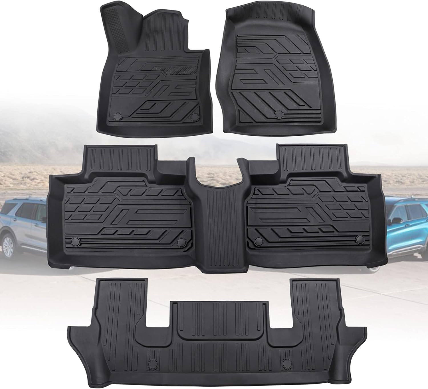 curple Floor Mats Compatible for 2020-2021 Explorer(6 Passenger Only),Black TPE All Weather Protective Floor mats, 1st, 2nd and 3rd Row Black TPE Floor Liners
