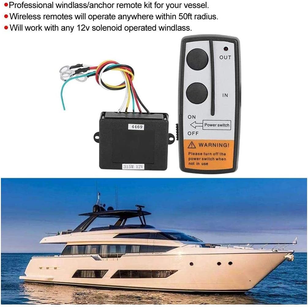Marine Anchor Remote, Waterproof Windlass Wireless Switch, Professional Boat Sail Trim Controller for 12v Solenoid Operated Windlass Pack of 2