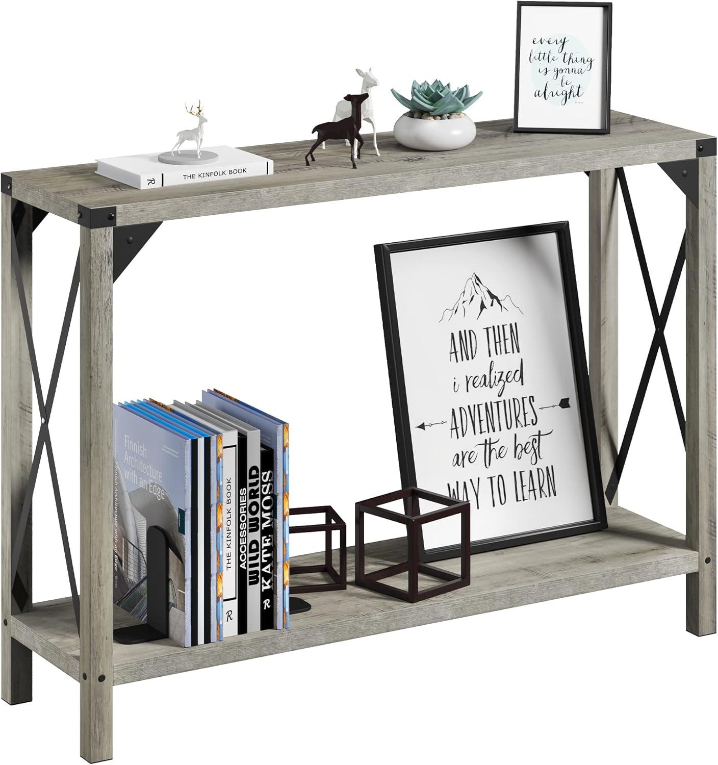 IDEALHOUSE 43 Inch Narrow Console Table, 2-Tier Wood Accent Sofa Table Furniture for Entryway, Living Room, Hallway, Easy Assembly (Grey, 43