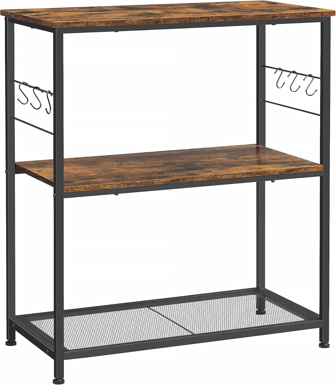 VASAGLE Baker&rsquo;s Rack, Kitchen Shelf, Kitchen Island, Microwave Oven Stand with 3 Open Shelves, 6 Hooks, Metal Frame, 31.5 x 15.7 x 35.4 Inches, Industrial, Rustic Brown and Black UKKI002B01