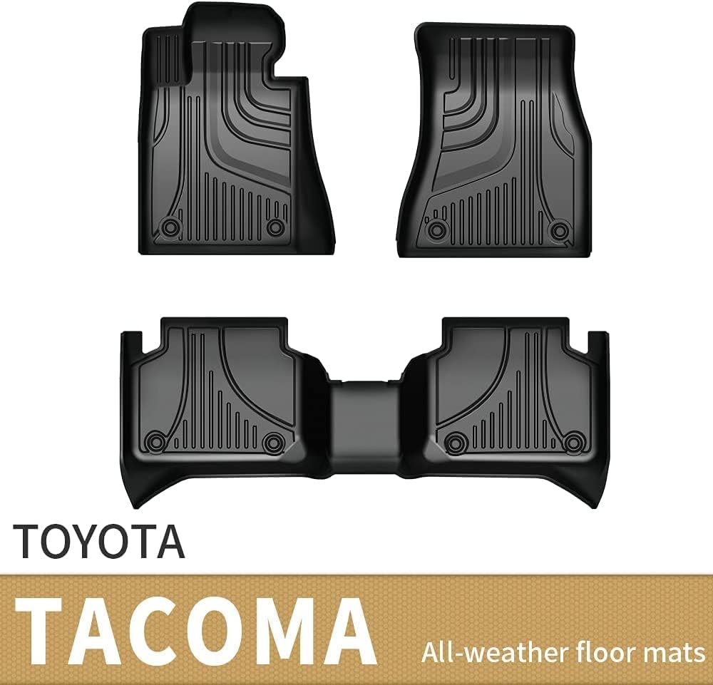Car Floor Mats for Toyota Tacoma 2018-2022, Heavy Duty Black TPE All Weather Car Floor Mats, 1st & 2nd Row Full Set Rubber Floor Liners, Anti Skid Car Mats