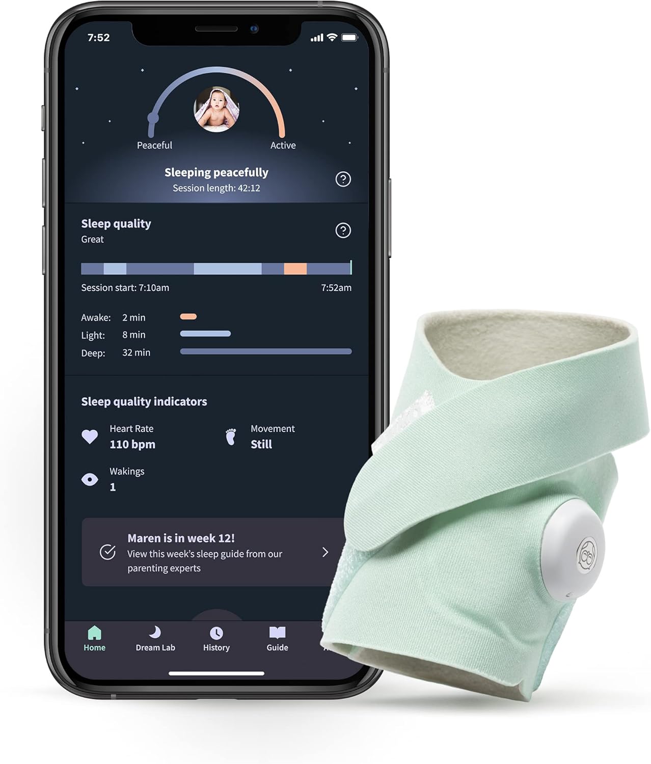Owlet Dream Sock Baby Monitor - Mint - Track Sleep Trends and Help Baby Sleep Better