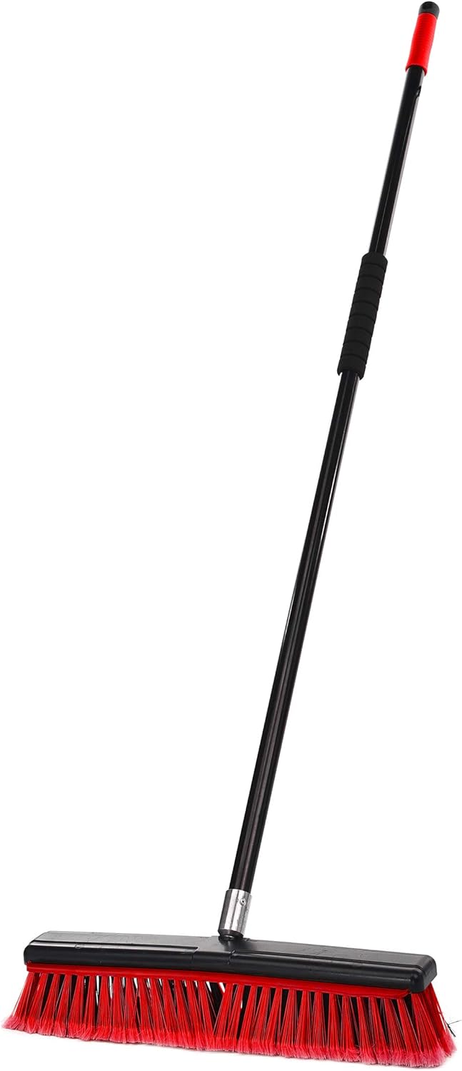 Alpine Industries 2-in-1 Smooth-Surface Squeegee Push Broom - Heavy Duty Long Handle Sweeper - Wide Cleaner Head with Softer Durable Bristles