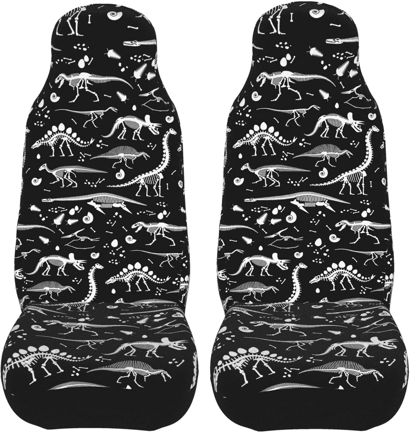 Black and White Dinosaur Skeleton Front Seat Covers 2 Pack, Vehicle Seat Protector Car Mat Covers, Fit Most Bucket Seats