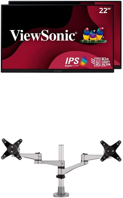 ViewSonic VA2256-MHD_H2 Frameless Dual Pack Head-Only 1080p IPS Monitors with ViewSonic LCD-DMA-001 Dual Monitor Mounting Arm