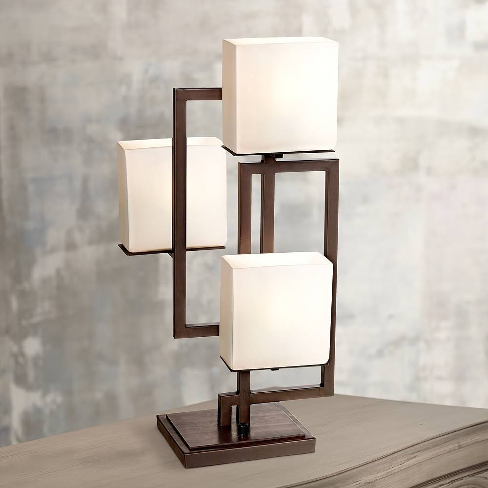 Lighting on The Square Bronze Accent Lamp with Table Top Dimmer