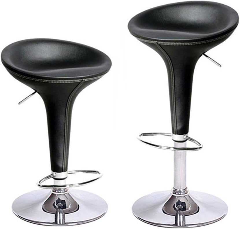 Modern Home Set of 2 Alpha Leather Contemporary Bombo Style Adjustable Barstool - Black Licorice Baseball Stitch