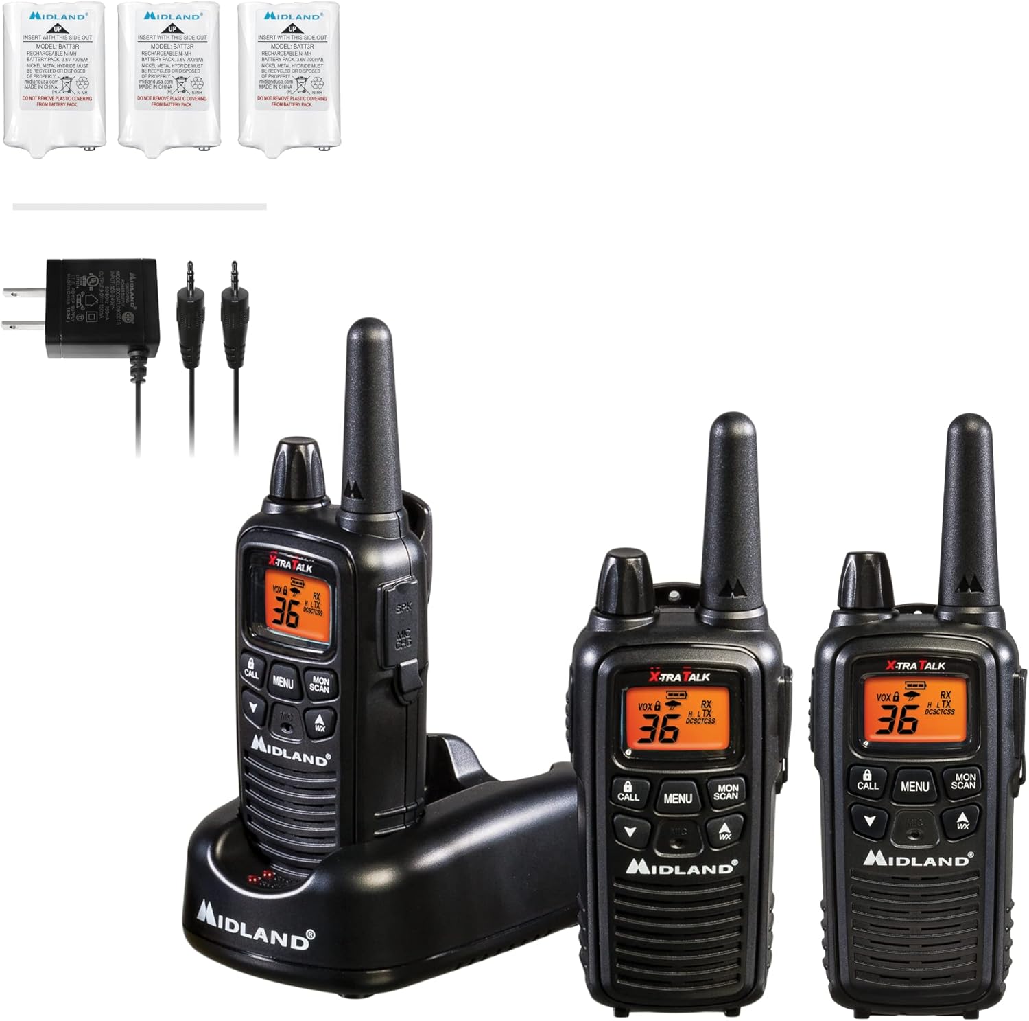 Midland - LXT600VP3, 36 Channel FRS Two-Way Radio - Up to 30 Mile Range Walkie Talkie, 121 Privacy Codes, NOAA Weather Scan + Alert (Pair Pack) (Black) Pack of 2
