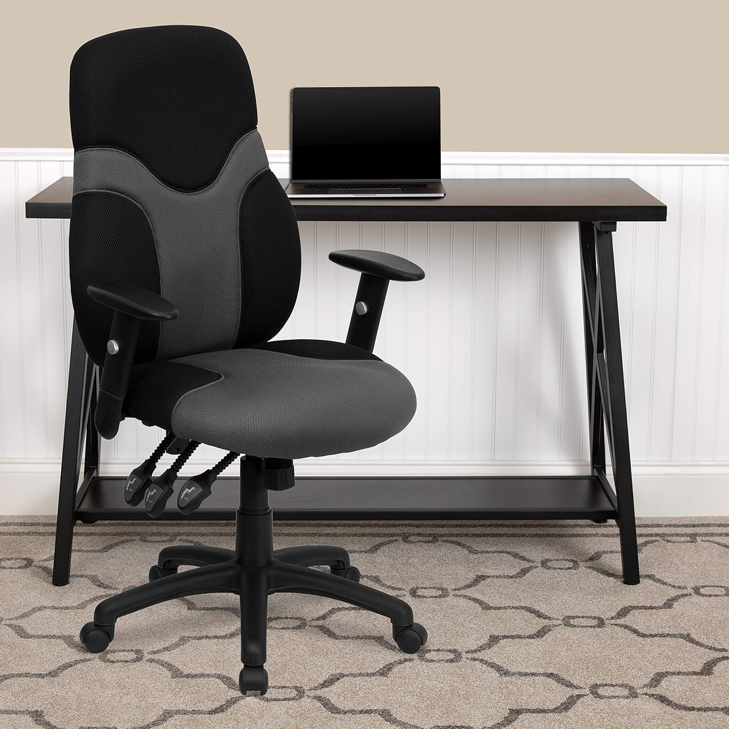Flash Furniture High Back Ergonomic Black and Gray Mesh Swivel Task Office Chair with Adjustable Arms