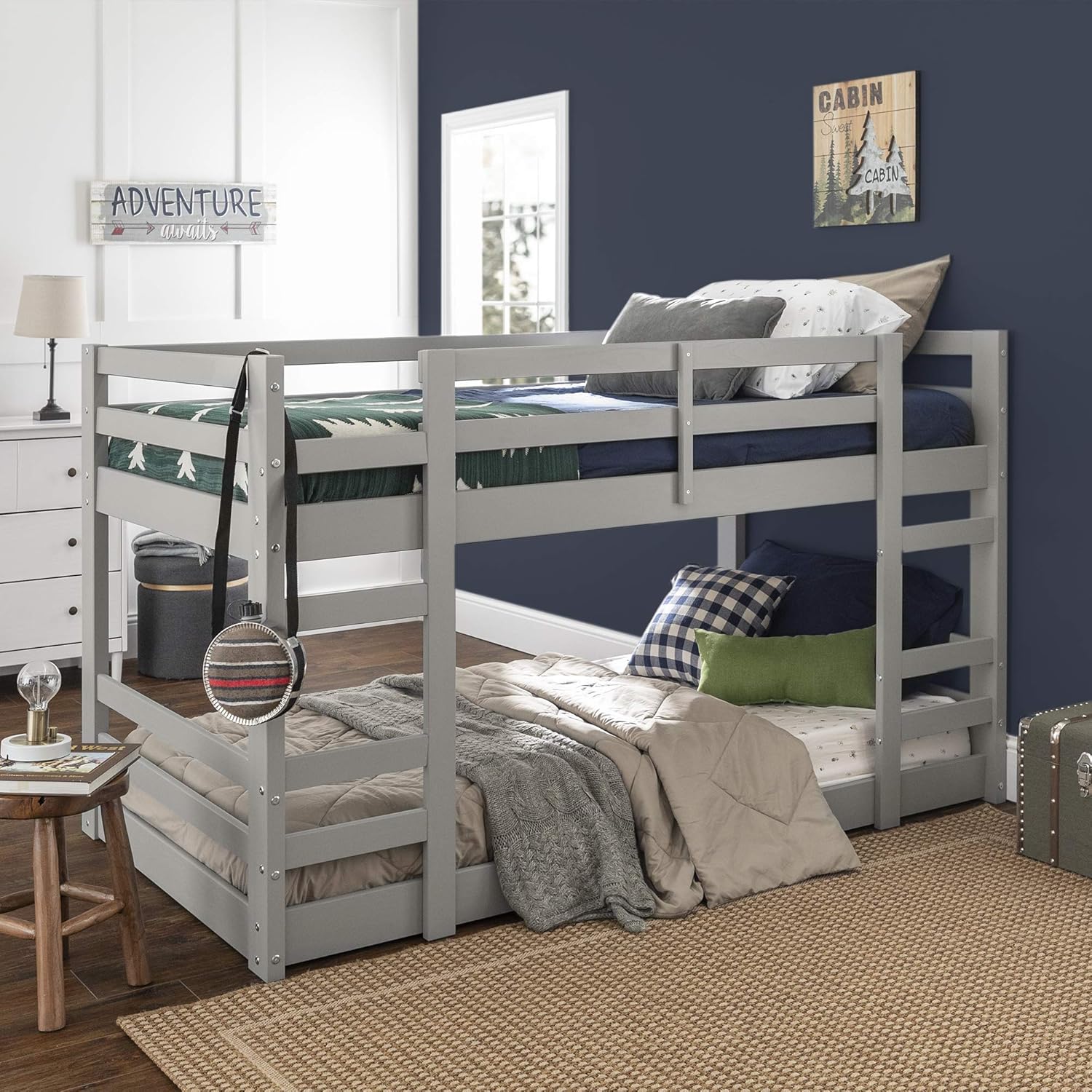 Walker Edison Alexander Classic Solid Wood Stackable Jr Twin over Twin Bunk Bed, Twin over Twin, White