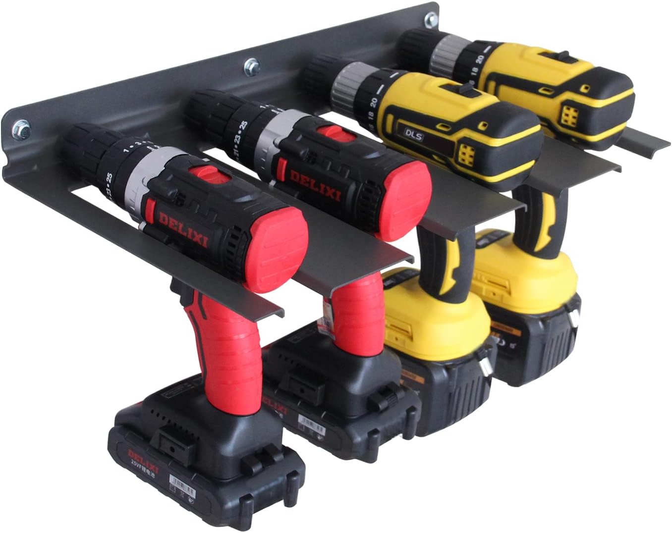 Cordless Drill Storage Rack Holds 4 Drills ,Power Tool Storage Organizer Wall Mount Storage Holder for Garage,Workshop, Shed, Made of Heavy Duty Aluminum (Rack 2 Pack) Pack of 2