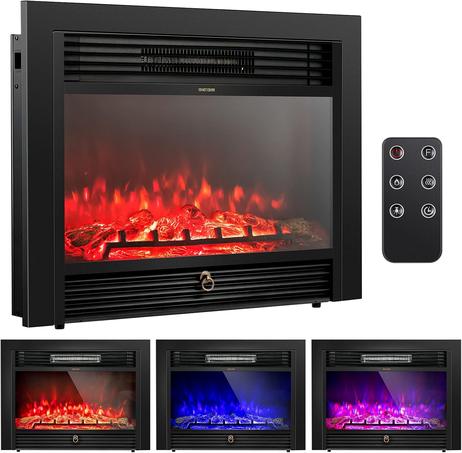 Tangkula 28.5 Inches Recessed Electric Fireplace Insert, Freestanding Fireplace Heater W/ Overheat Protection, Realistic 3 Color Flame, Remote Control, Ideal for Indoor Use, 700W/1500W