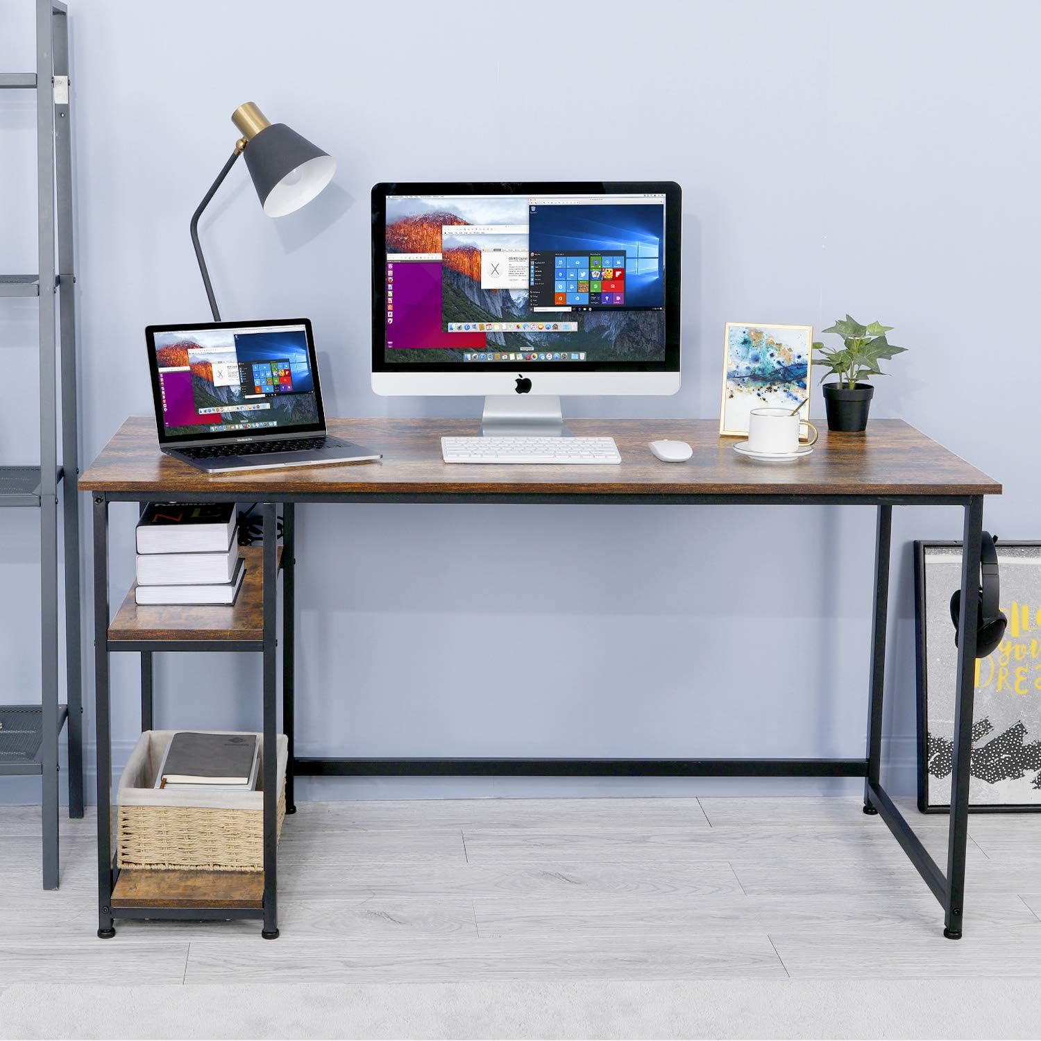 AuAg Home Office Computer Desk with 2 Shelves, 55