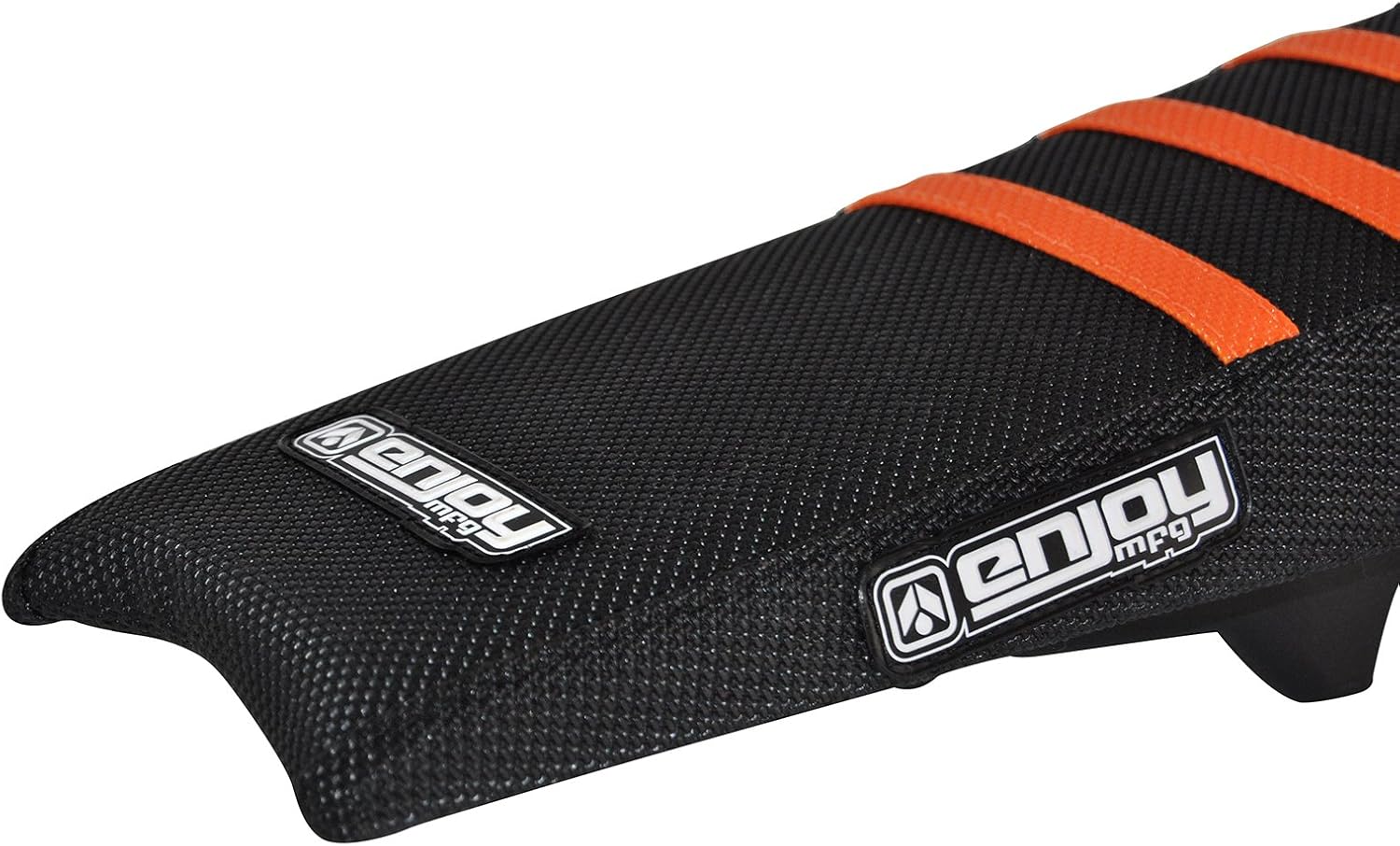 Enjoy MFG Seat Cover - Compatible Fit for 2016-2018 KTM SX/SXF 125-450 All Black/Orange Ribs Seat Cover