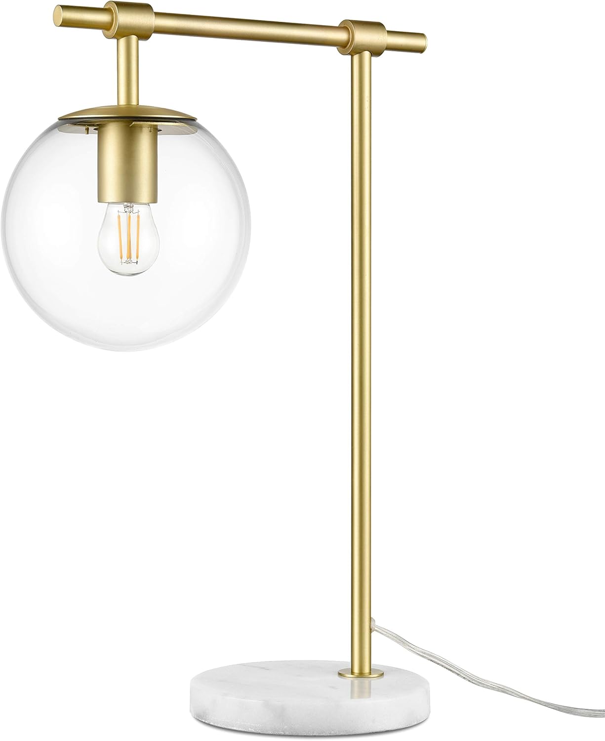 Light Society Graciana Table Lamp, Clear Glass, Brass Finish and Marble Base, Contemporary Mid Century Modern Style Table Lamp, Brushed Brass/Clear