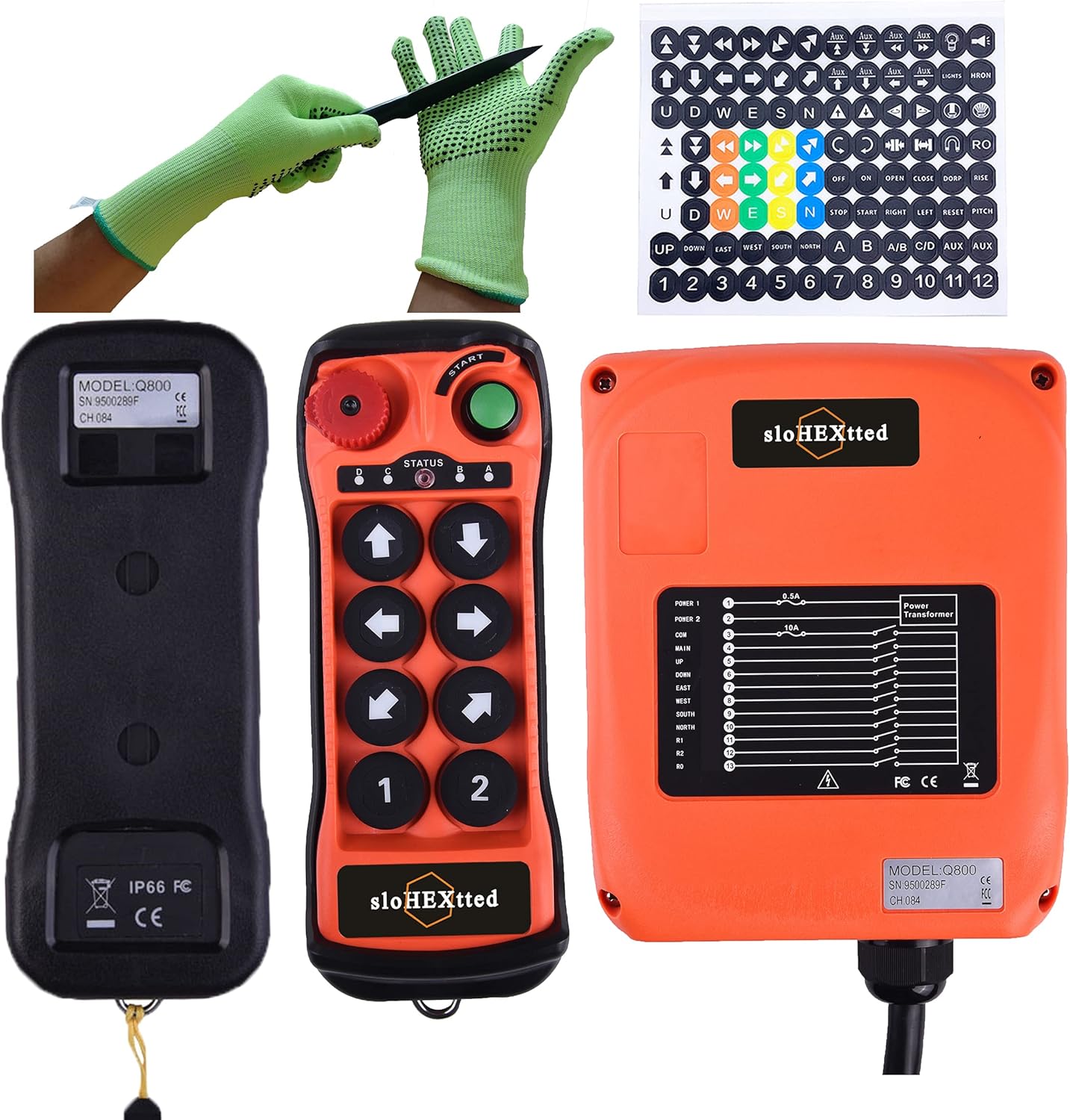 8 Button Hoist Crane Industrial Wireless Radio Remote Control Transmitter and Receiver Overhead Bridge Tower Crane Electric Chain Hoist Remote Control (12-24V AC/DC)
