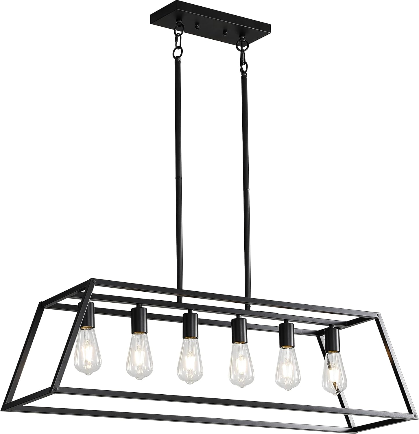 Black Kitchen Island Lighting, 6-Light Farmhouse Chandeliers, Modern Industrial Linear Rectangle Pendant Light Fixtures for Dining Room Kitchen Bar Foyer(Metal, E26 Base)