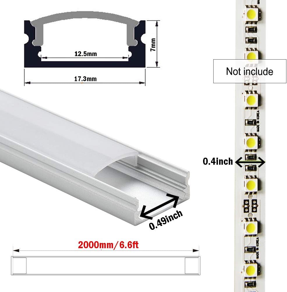 StarlandLed 10-Pack 6.6ft/ 2 Meter U Shape LED Aluminum Channel System with Milky Cover, End Caps and Mounting Clips, Aluminum Profile for LED Strip Light Installations, Very Easy Installation