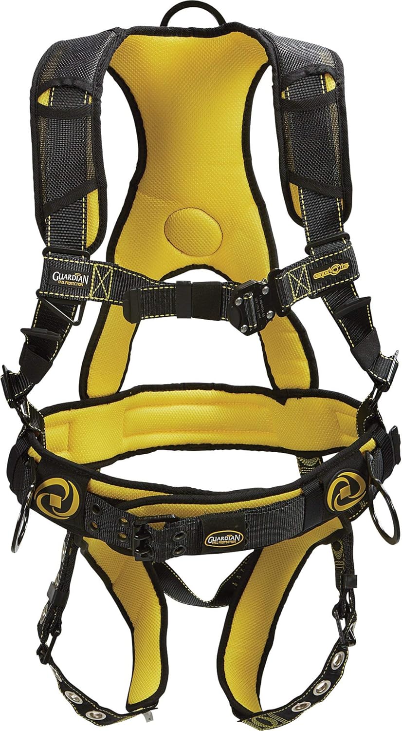 Guardian 21030 Cyclone Construction Harness with QC Chest/TB Leg/TB Waist Belt/Side D-Rings, Black/Yellow