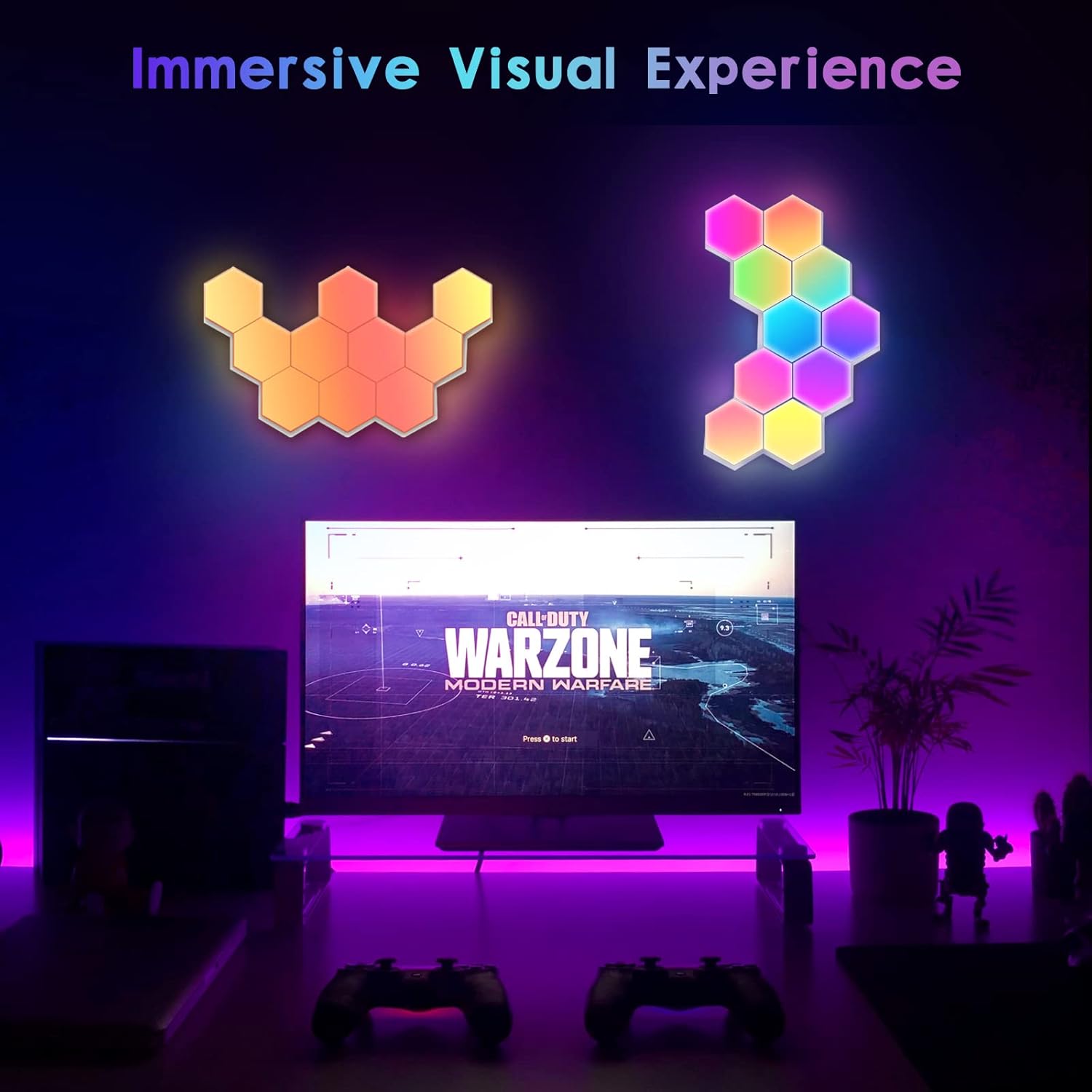 Led Hexagon Lights Smart App Control 16M RGB Colors 10 Pack,Romanplux Hexagon Wall Light Panels DIY Modular Geometry Assembly for Gaming Setup Living Room Bedroom Decor