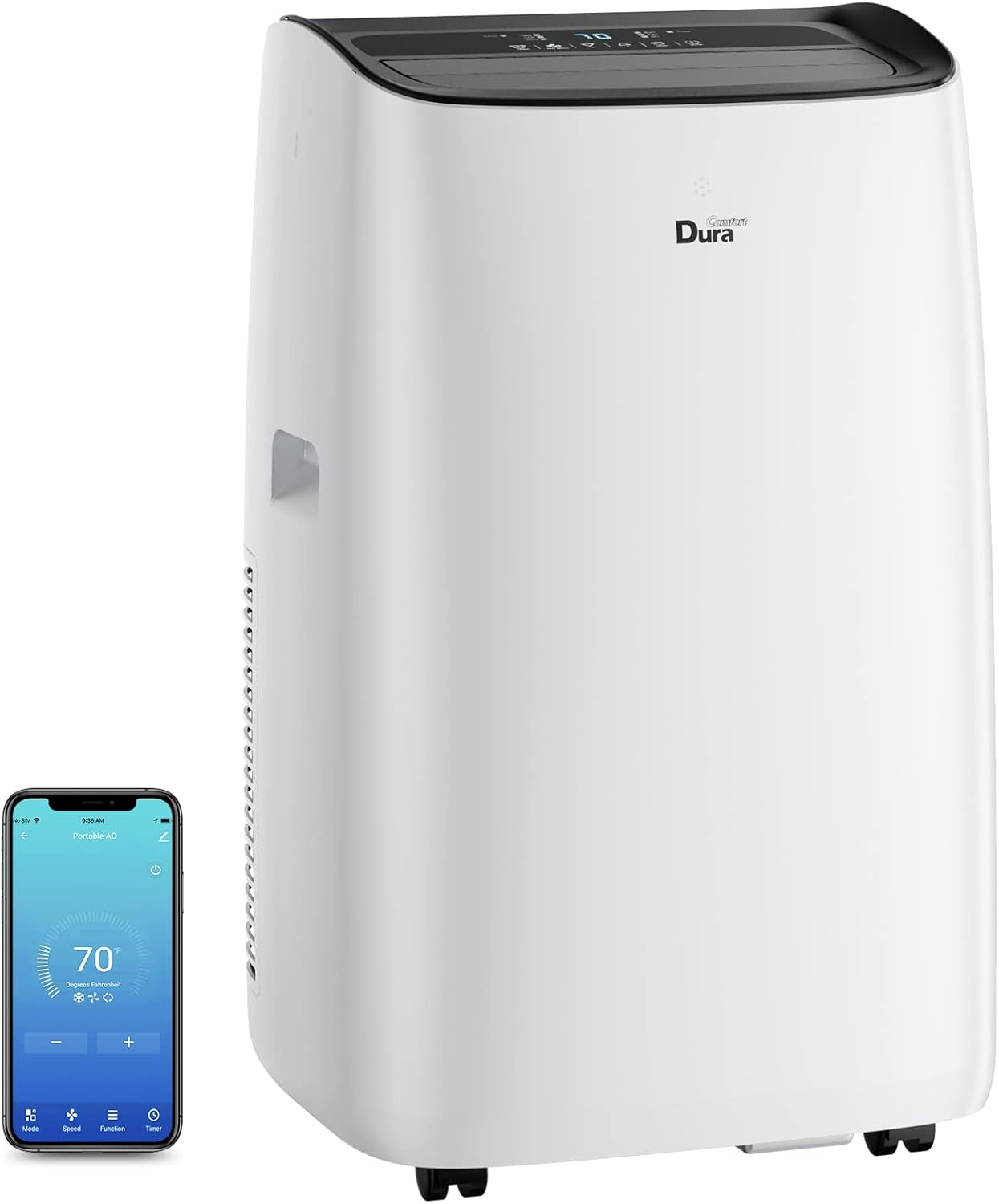 Alexa Voice-Enabled DuraComfort Portable Air Conditioner with Heat and Remote Control, 8,150 BTU SACC/CEC (12,000 BTU ASHRAE), Cools Up to 450 Square Feet, White