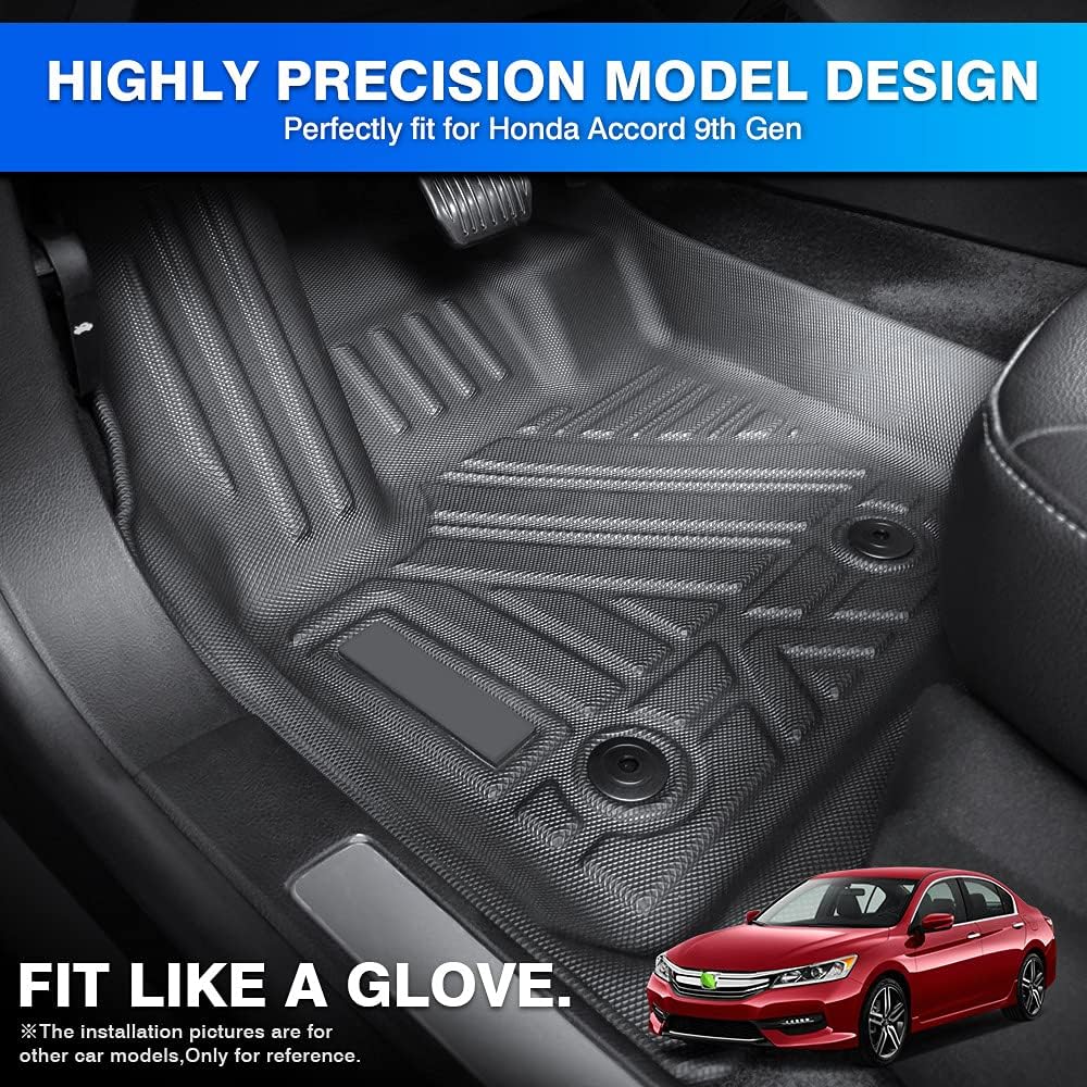 T TGBROS Custom Fit for Car Floor Mats Honda Accord 2013-2017 All-Weather Floor Mat Liners Front & Rear Row Full Set Liner Non-Slip TPE Odourless