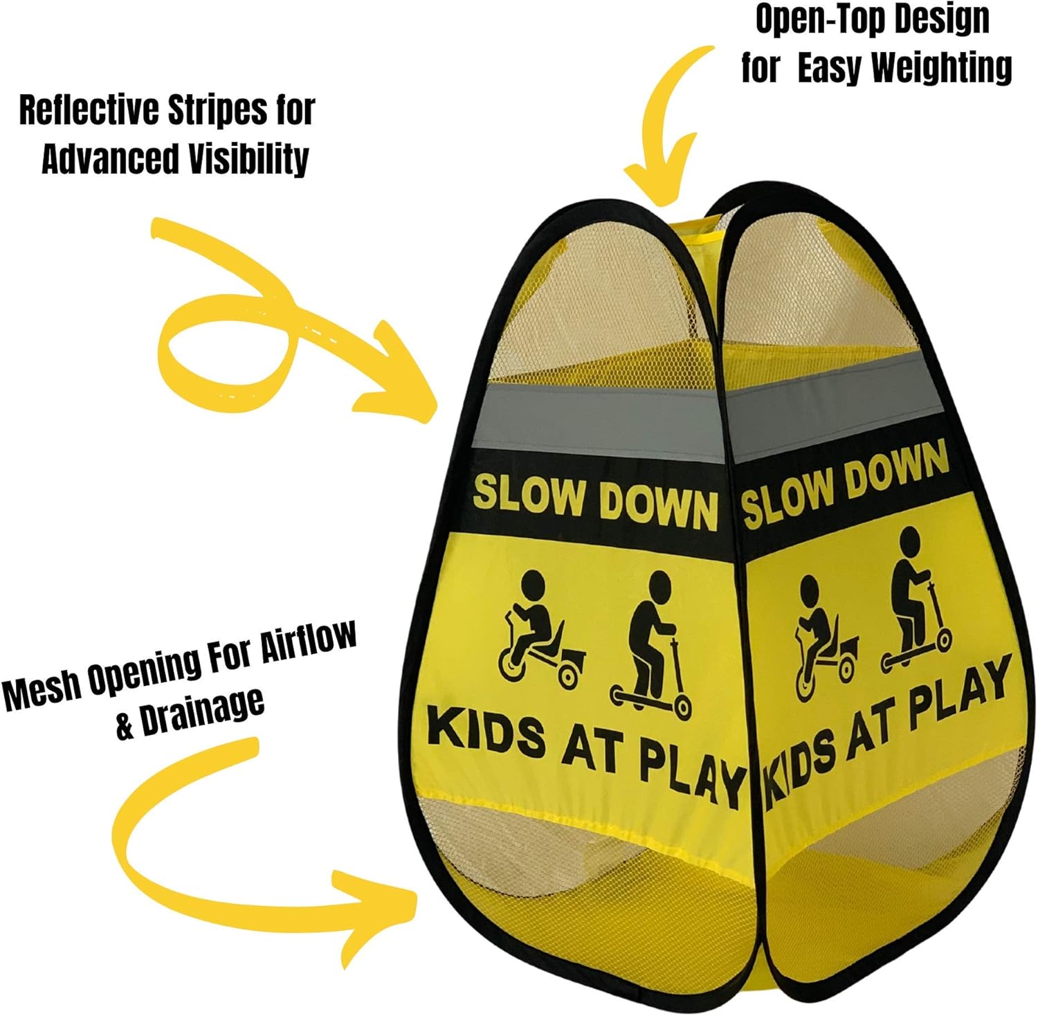 Emerson West Slow Down Signs For Neighborhoods - 2 Pack - Children At Play Safety Signs For Street, Easily Weighted - 4 Sided Children at Play Sign - Children Playing Sign for Street Pack of 2
