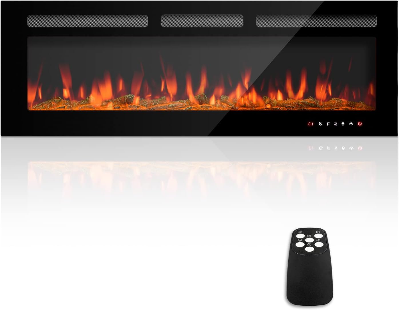 New Electric Fireplace, 50 Inch Recessed and Wall Mounted Fireplace Low Noise, Adjustable 12 of Flame and 5 Brightness Settings & Speed, Touch Screen Remote Control with Timer