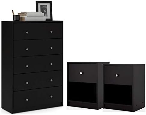 Home Square 3 Piece Bedroom Set with 5-Drawer Chest and Two of 1-Drawer Nightstand in Black