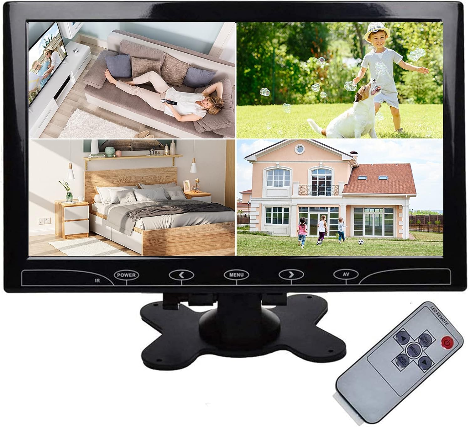 Topiacam 10.1 Inch Ultra-Thin Security CCTV Computer Monitor 1024x600 Resolution Touch Buttons Video and Audio LED Color Display Screen AV/VGA/HDMI Input with Remote Control