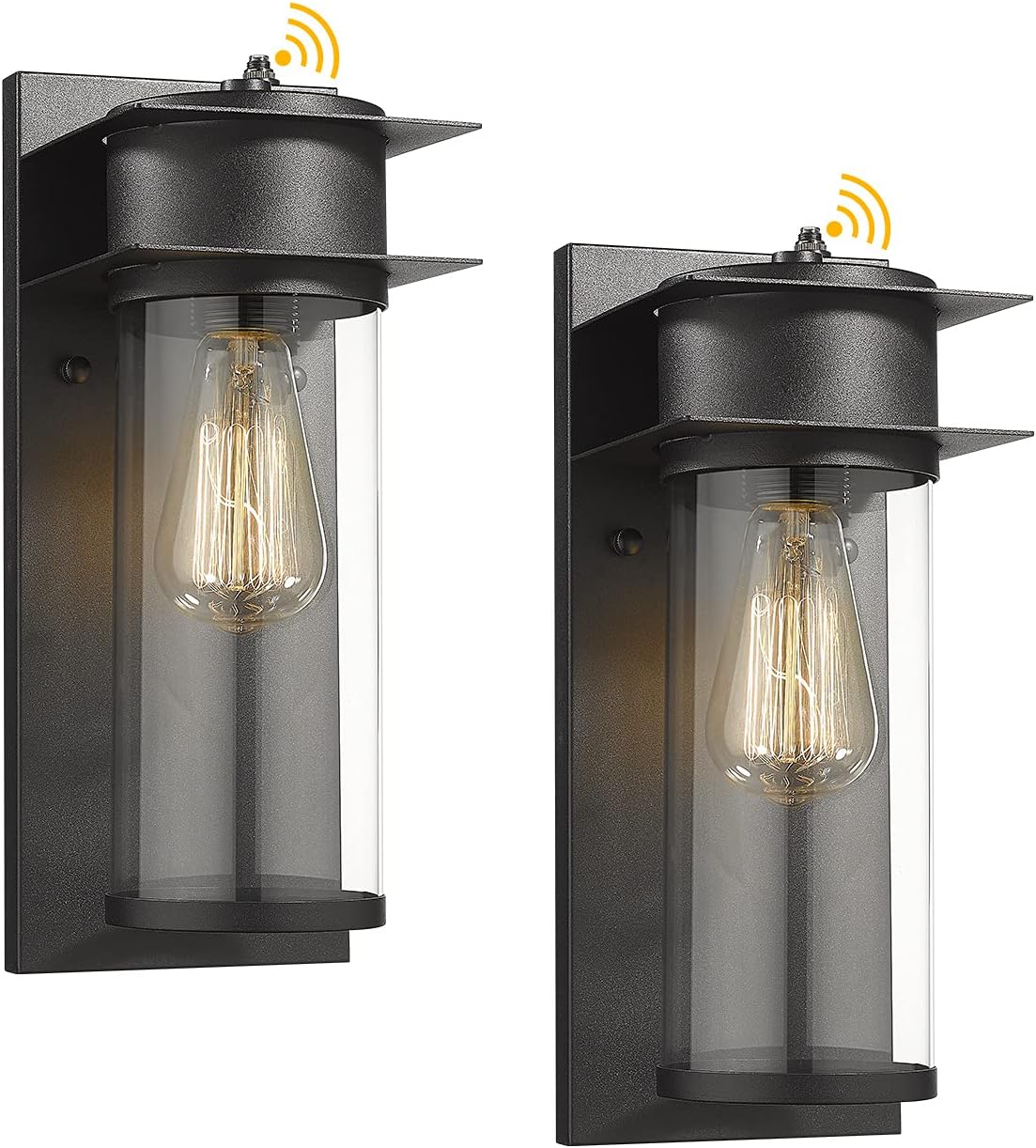 CALDION Dusk to Dawn Sensor Outdoor Wall Lights Fixture 2 Pack, Exterior Porch Light in Black Finish with Clear Glass Shade, Wall Mount Lights for Porch Doorway Garage, Porch, 2487-1W-2PK