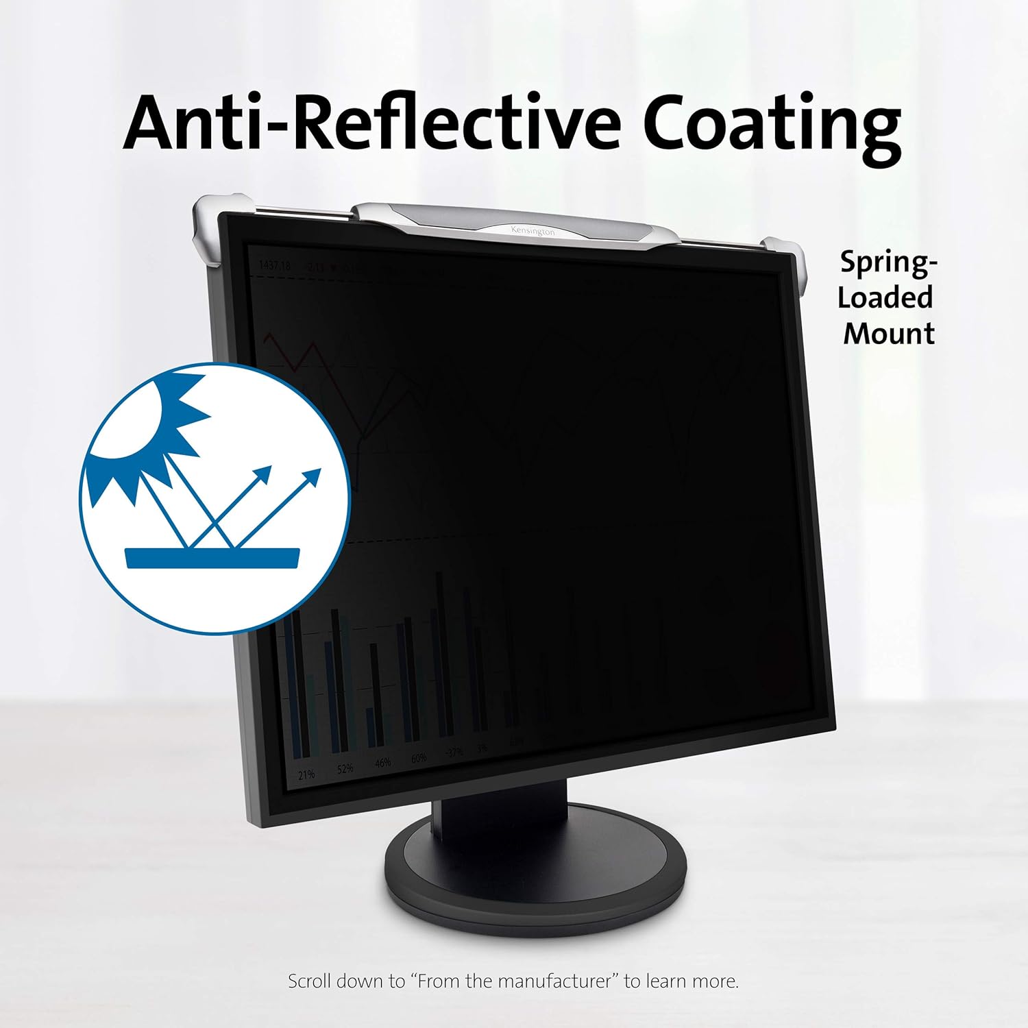 Kensington FS240 Snap2 Privacy Screen for 22-Inch to 24-Inch Widescreen 16:10 and 16:9 Monitors (K55315WW),Black