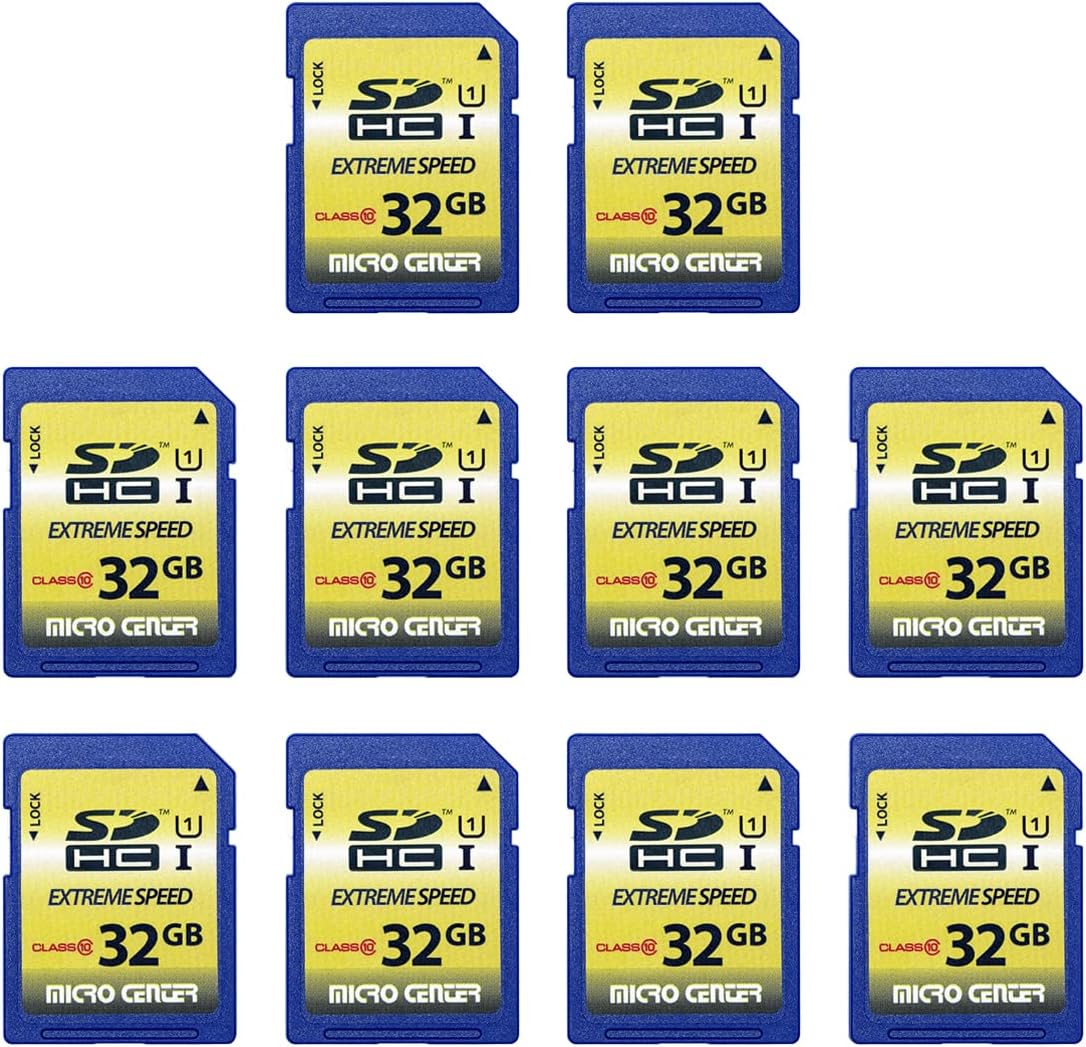 32GB Class 10 SDHC Flash Memory Card 10 Pack Standard Full Size SD Card USH-I U1 Trail Camera Memory Card by Micro Center (10 Pack) Pack of 2