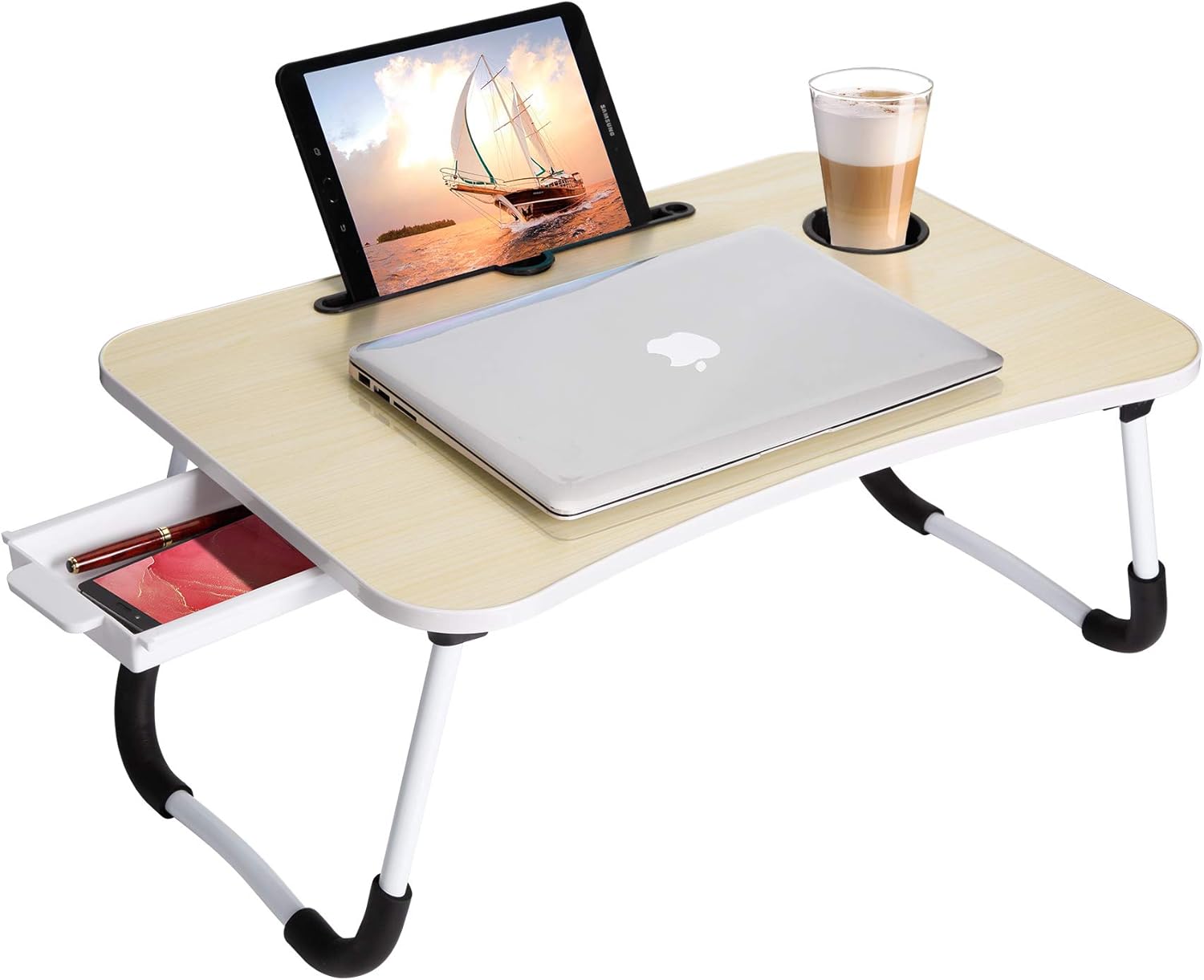 Lap Desk, Lap Laptop Desk Laptop Bed Tray Table Laptop Bed Desk Lap Tray Bed Stand Computer Lap Desk Laptop Desk for Bed Sofa Foldable Lap Table for Laptop Writing W/ Storage Drawer Cup Holder, Black