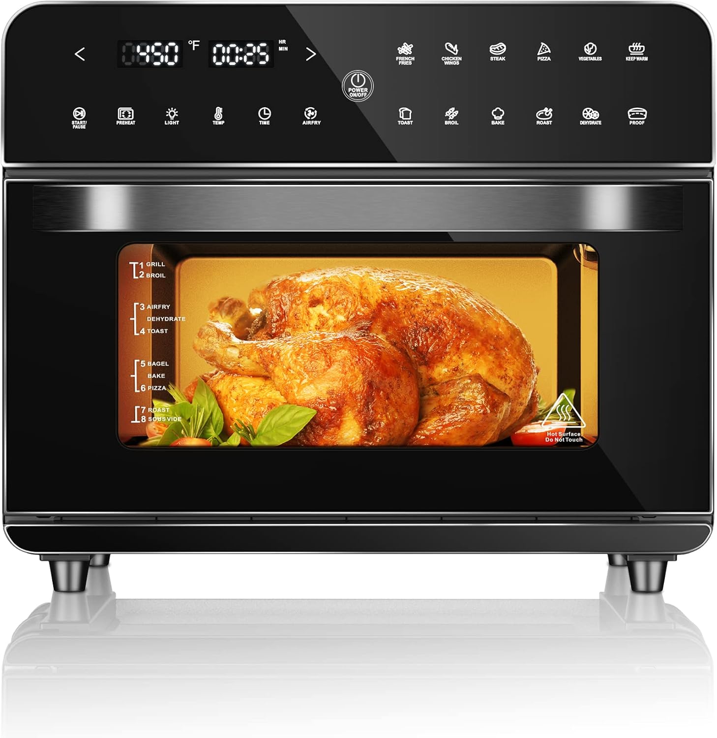Air Fryer Oven, 12 in 1 Air Fryer Toaster Oven with Digital Touchscreen, 1800W Convection Oven Countertop Combo with 26.3 QT/25L Large Capacity, Oil-free, Easy Cooking, 5 Accessories, Black