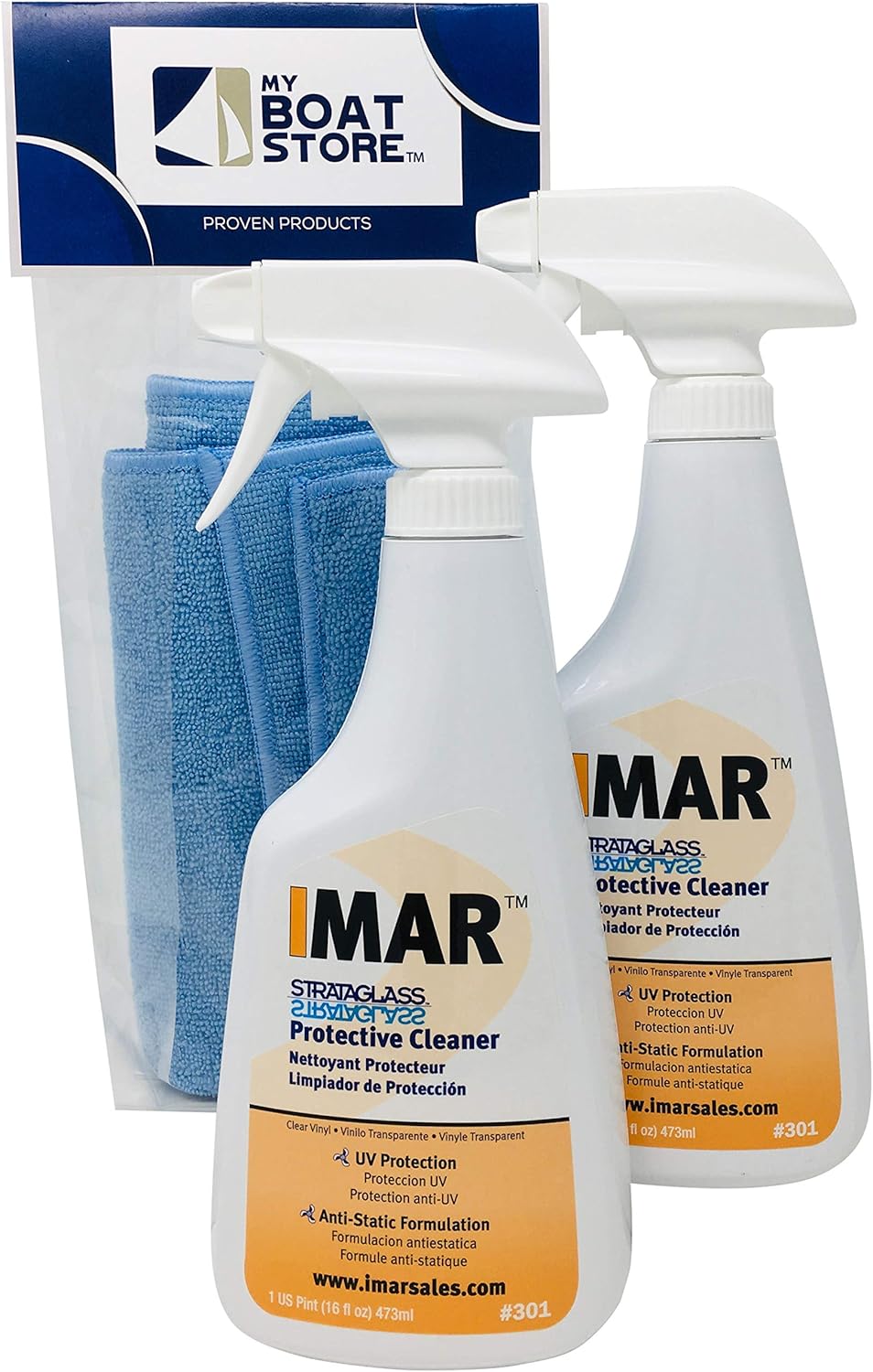 MyBoatStore Imar 301 Strataglass Cleaner Bundle (2 Bottles) with Microfiber Detailing Cloth (3 Total Items) Pack of 2